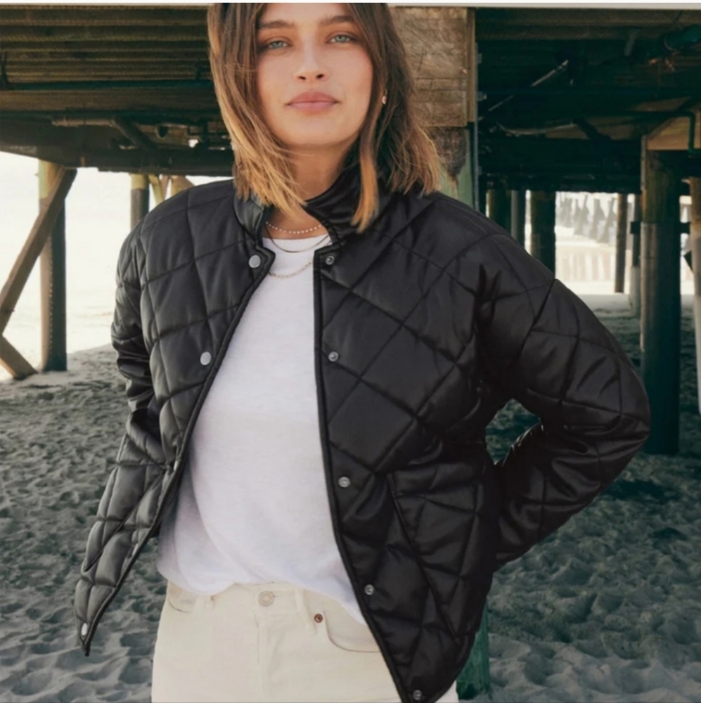 Heritage Quilted Faux Leather Jacket- Black- Z Supply-Size XS